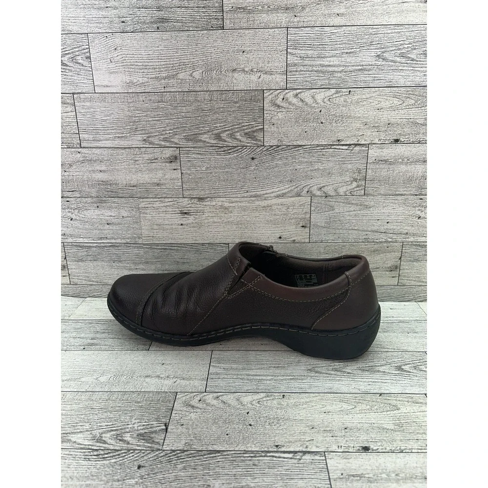 Collection By Clarks Cora Giny Brown‎ Tumbled Leather Loafer Slip on Womens 9W